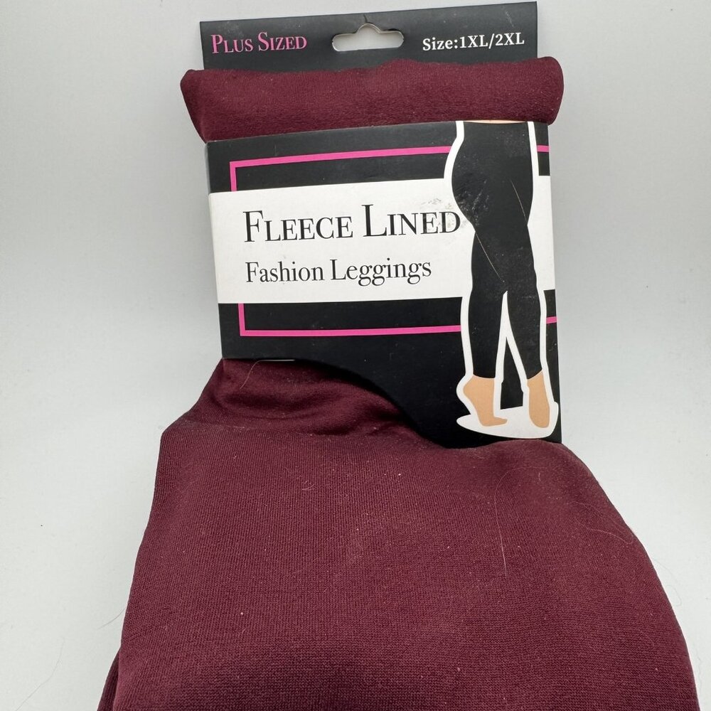 Plus Size 1XL/2XL Fleece Lined Leggings Women's Burgundy Warm Winter Fashion